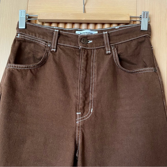 Reformation Cowboy High Rise Straight Jeans chocolate brown - Picture 6 of 13